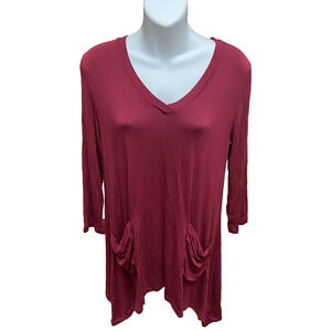 LOGO by Lori Goldstein Womens Shirt Size Small Long Sleeve Tunic Red Casual Top